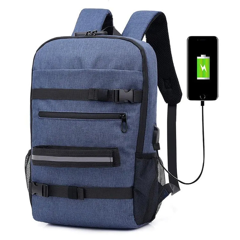 Skateboard Backpack Anti-Theft Password Lock USB Charging Shoulder Bag Unisex Leisure Travel Computer Bag Longboard Bag