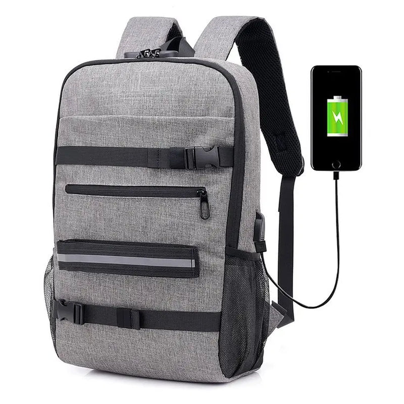 Skateboard Backpack Anti-Theft Password Lock USB Charging Shoulder Bag Unisex Leisure Travel Computer Bag Longboard Bag