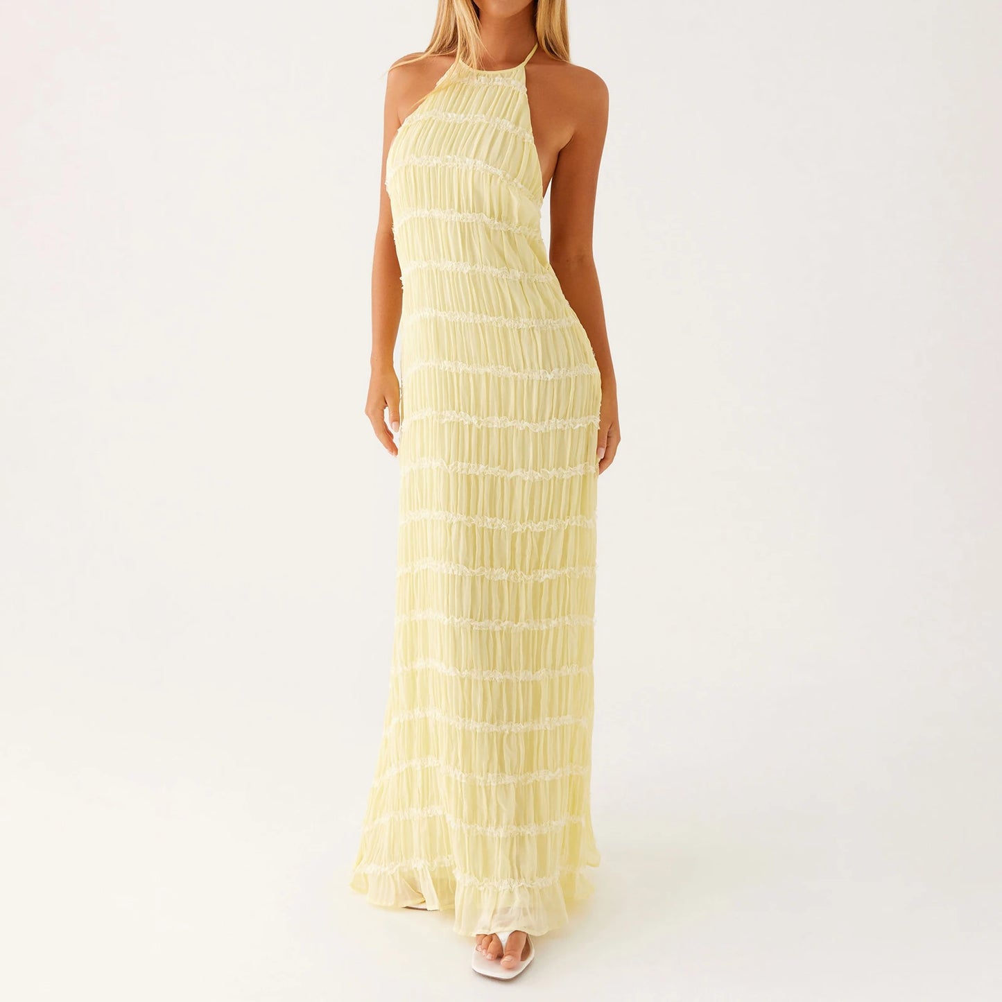 Women Cocktail Party Dress Ruched Long Dress Sleeveless Skinny Cocktail Bodycon Dress Clubwear Female Maxi Backless Dress