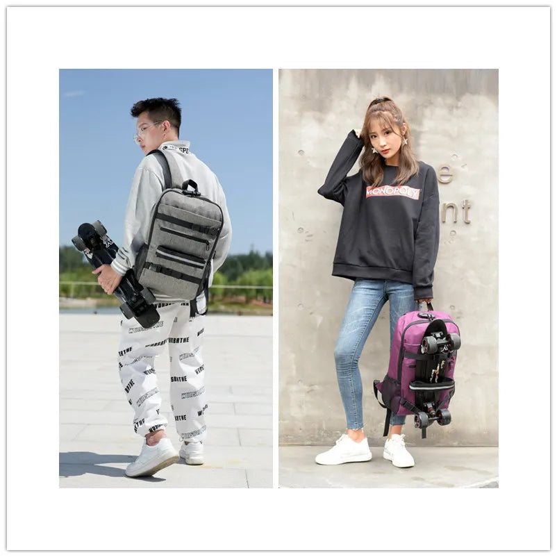 Skateboard Backpack Anti-Theft Password Lock USB Charging Shoulder Bag Unisex Leisure Travel Computer Bag Longboard Bag