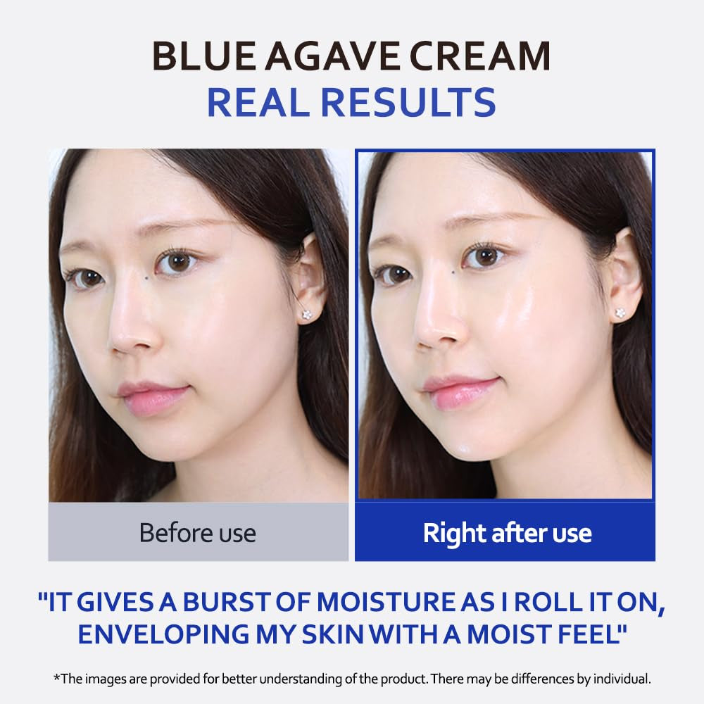 Blue Agave Hyaluronic Acid Cream 1.7 Oz, Hypoallergenic Extra Moisturizing Face Cream with Gel Capsules, Rich Facial Moisturizer, Deep Hydration with Clean Ingredients, Korean Skin Care