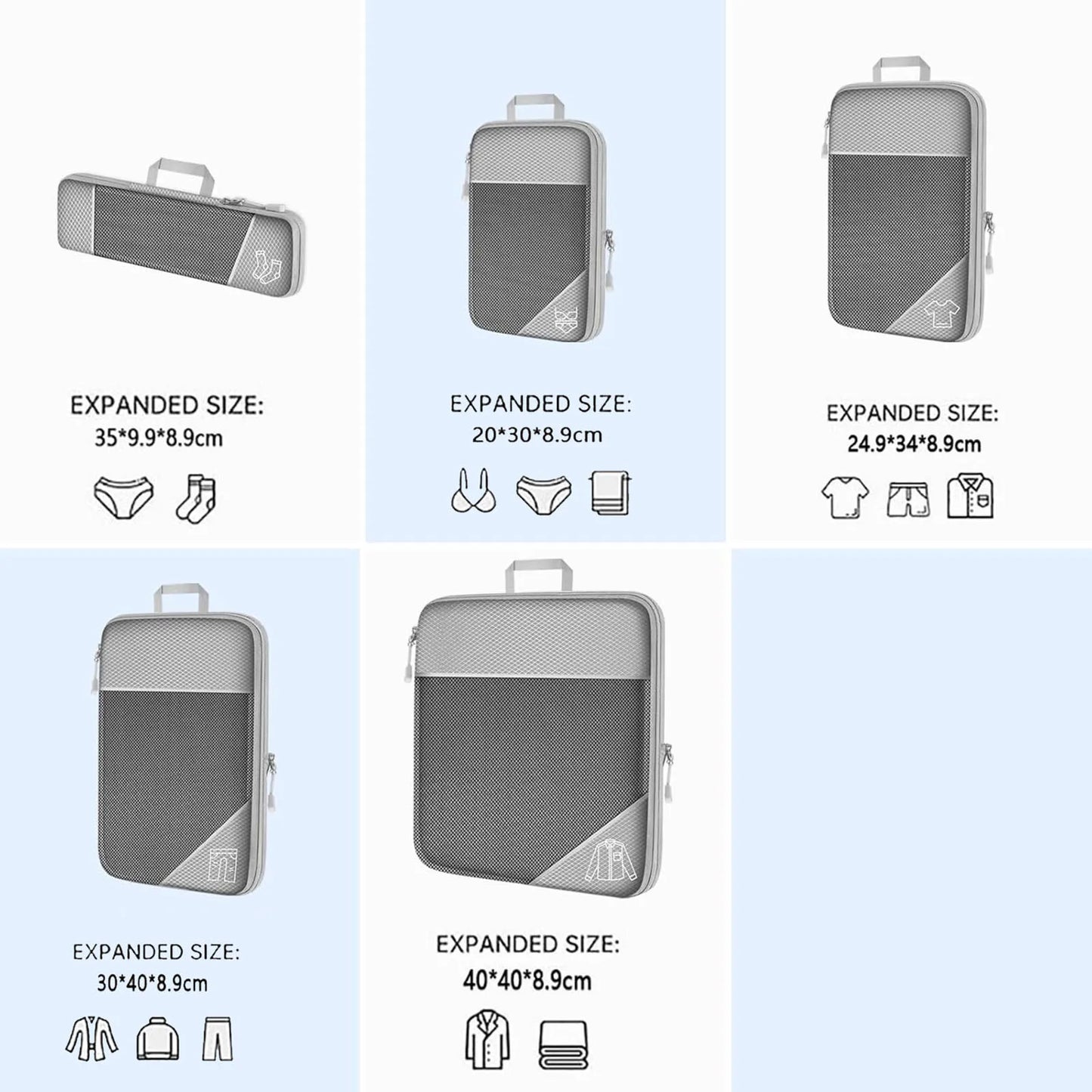 5 Set Compression Packing Cubes for Travel, Lightweight Vacation Travel Essentials,Durable, for Carry-On Luggage