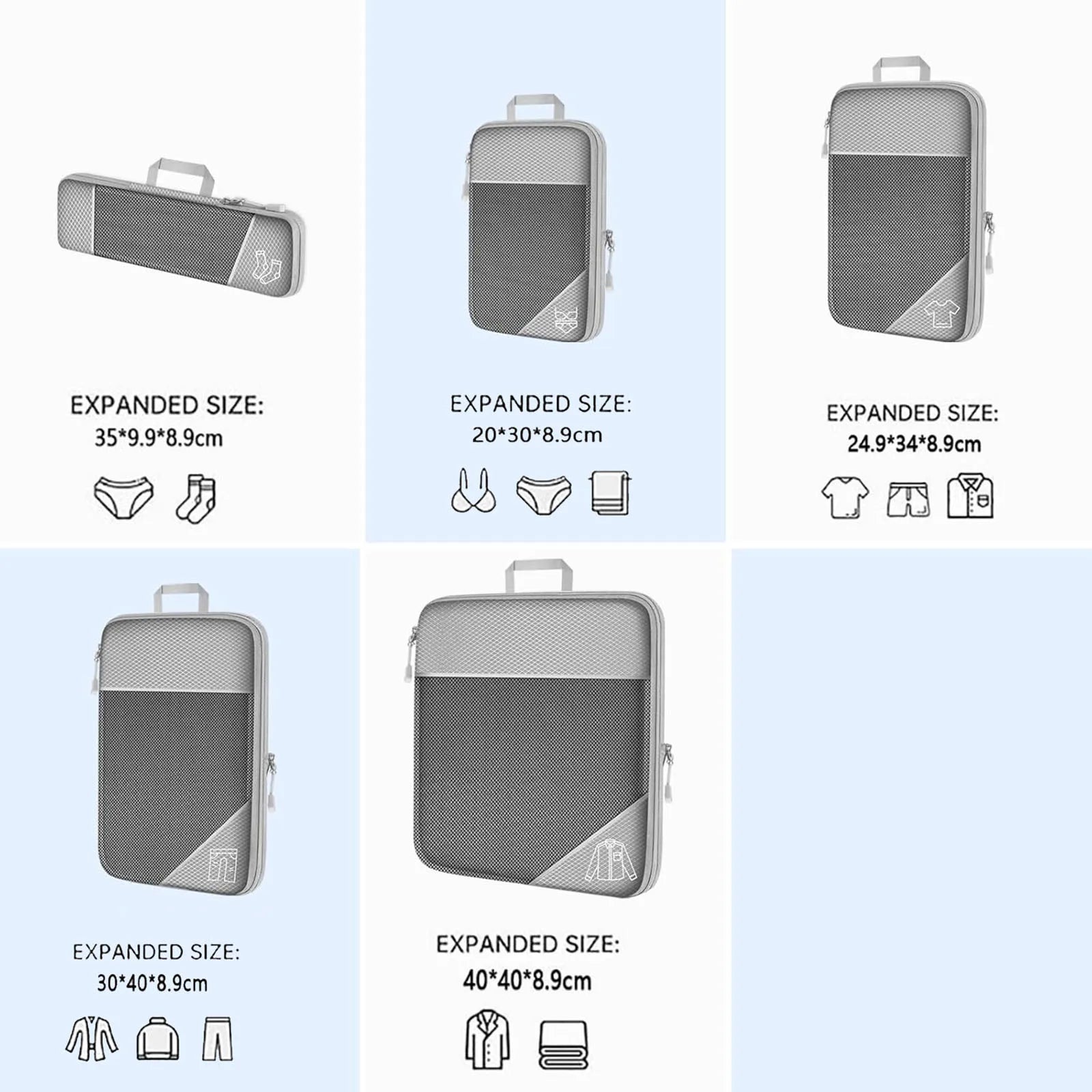 5 Set Compression Packing Cubes for Travel, Lightweight Vacation Travel Essentials,Durable, for Carry-On Luggage