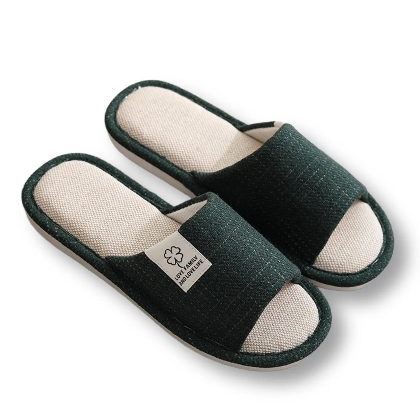 Linen Slippers, Striped Sandals for Women Men, Unisex Washable Open-Toe Home Slippers with Cute Print, Non-Slip Slippers
