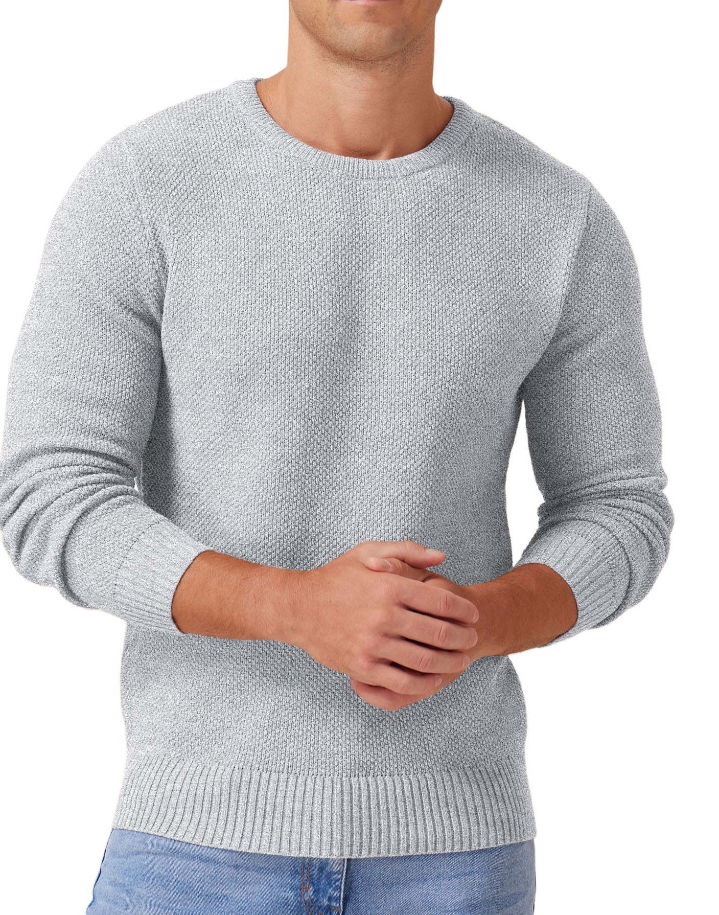 Mens Pullover Sweater Soft Lightweight Casual Classic Crewneck Knitwear Sweaters with Ribbing Edge Light Gray-Xxl