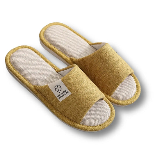 Linen Slippers, Striped Sandals for Women Men, Unisex Washable Open-Toe Home Slippers with Cute Print, Non-Slip Slippers