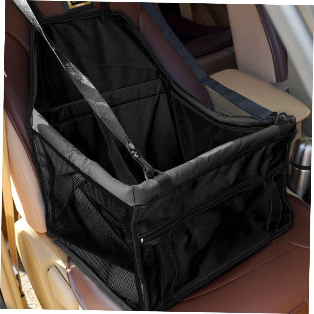 Portable Dog Car Seat with Belt Pet Travel Carrier Bag for Dogs Safety Design with Mesh Window Black