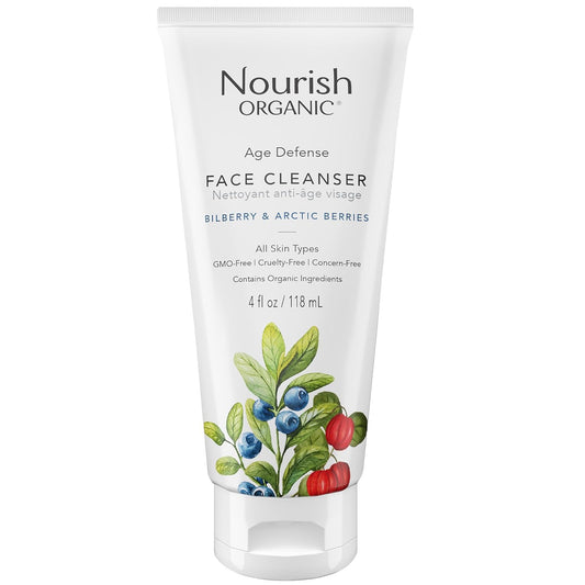 Face Cleanser, Age Defense Bilberry & Arctic Berries – Anti-Aging Face Wash with Aloe Vera + Washable Cotton Round