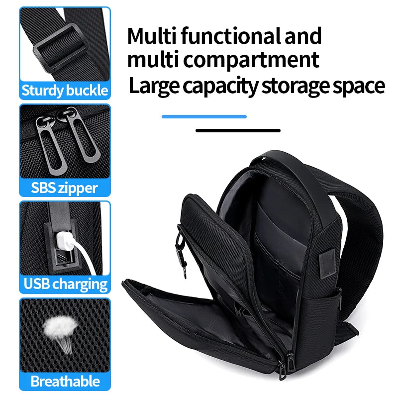 Men'S Bag Shoulder Bag Multifunction Anti-Theft Waterproof Male Crossbody Bag Casual Short Trip Chest Pack USB Charging