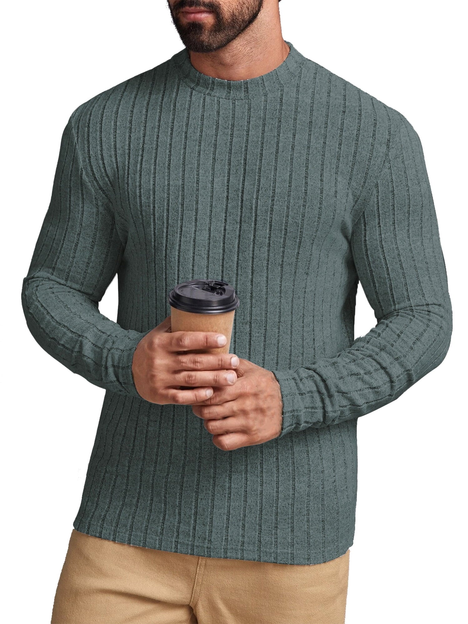 Long Sleeve Mens Shirts Casual Pullover Shirts for Men Lightweight Invisible Stripes Men Tshirts