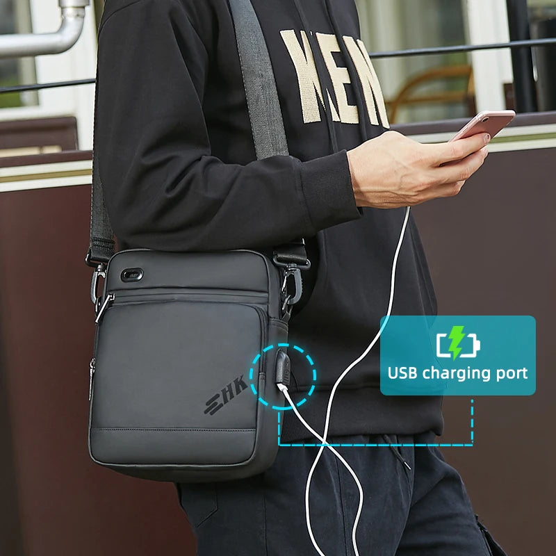 Men Handbag High Quality Shoulder Bag Waterproof USB Oxford Crossbody Bag Casual Anti-Theft Shoulder Sling Bag