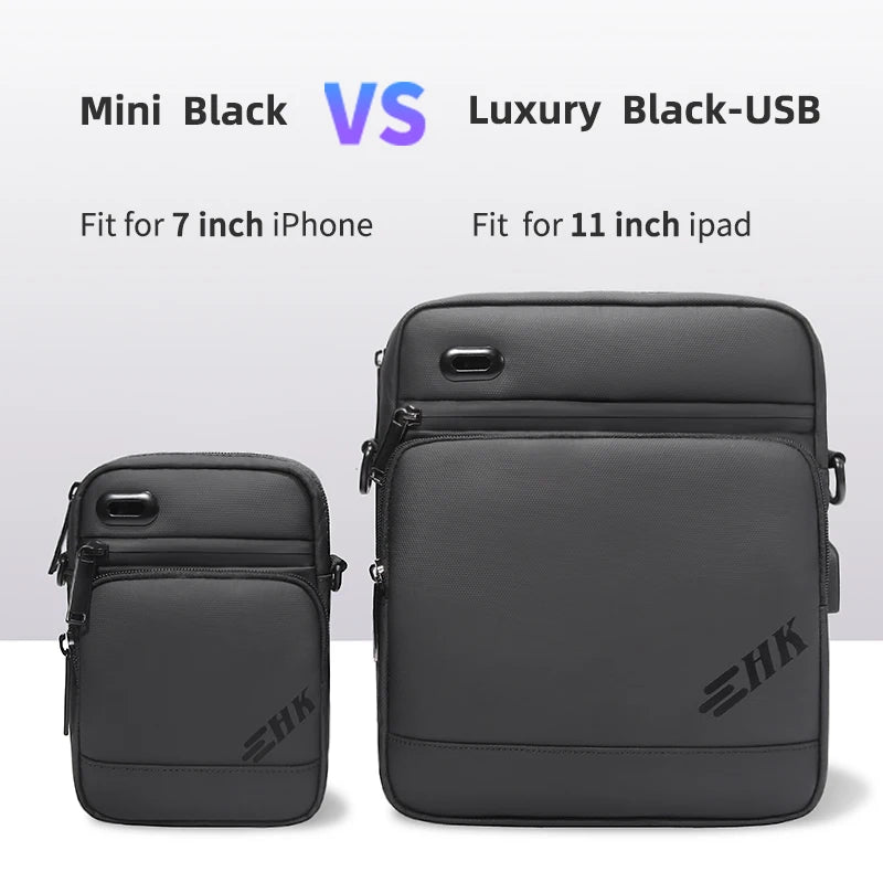 Men Handbag High Quality Shoulder Bag Waterproof USB Oxford Crossbody Bag Casual Anti-Theft Shoulder Sling Bag