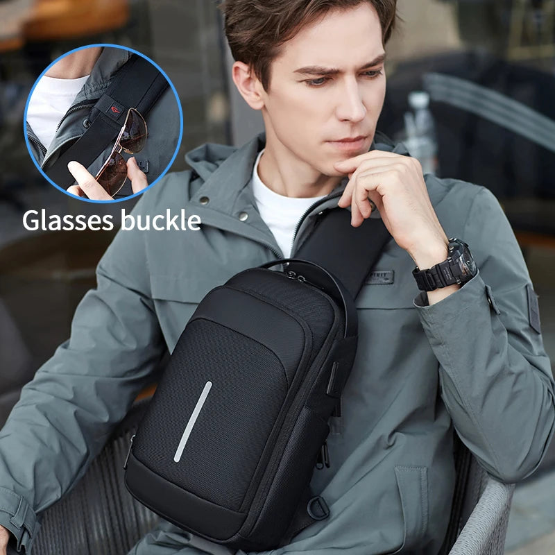 Men'S Bag Shoulder Bag Multifunction Anti-Theft Waterproof Male Crossbody Bag Casual Short Trip Chest Pack USB Charging
