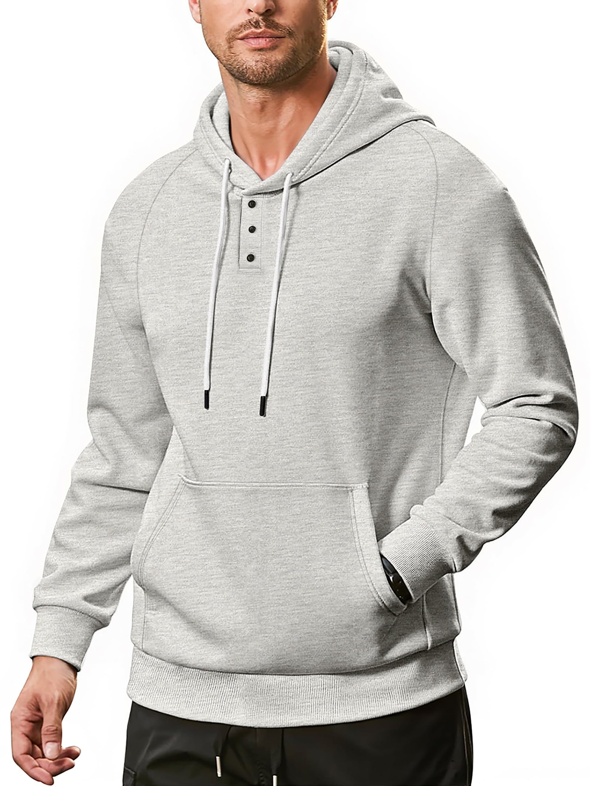 Henley Men Hoodies Sweatshirts Lightweight Sweatshirts for Men Drawstring Men Hoodies with Kangaroo Pocket