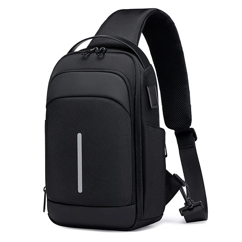 Men'S Bag Shoulder Bag Multifunction Anti-Theft Waterproof Male Crossbody Bag Casual Short Trip Chest Pack USB Charging