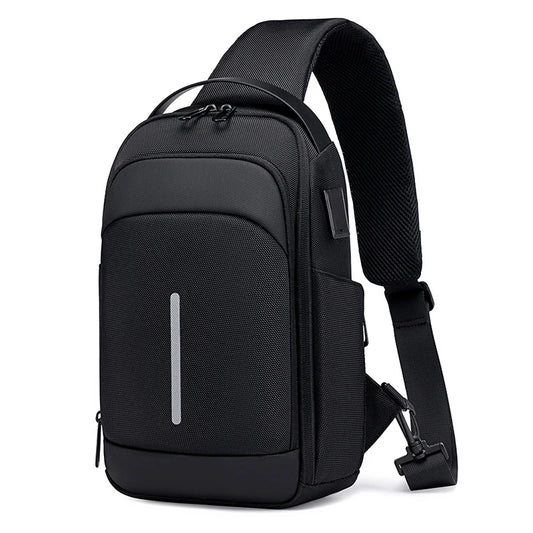 Men'S Bag Shoulder Bag Multifunction Anti-Theft Waterproof Male Crossbody Bag Casual Short Trip Chest Pack USB Charging