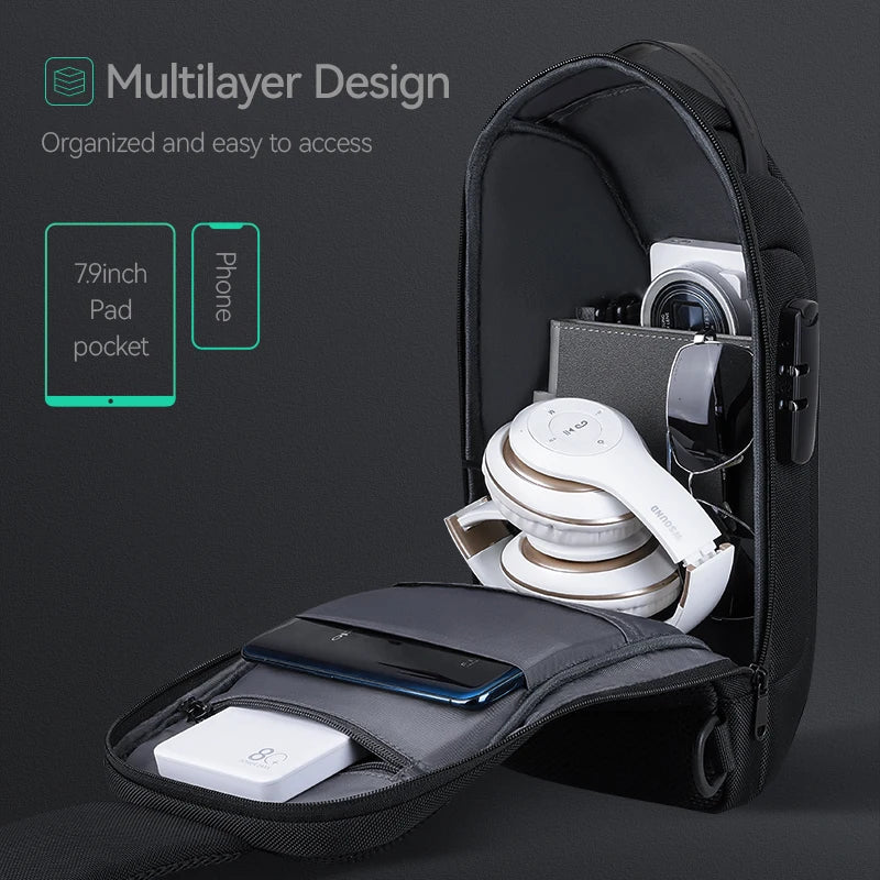 Anti-Theft Crossbody Bag with USB Charging Port Chest Bags for Men
