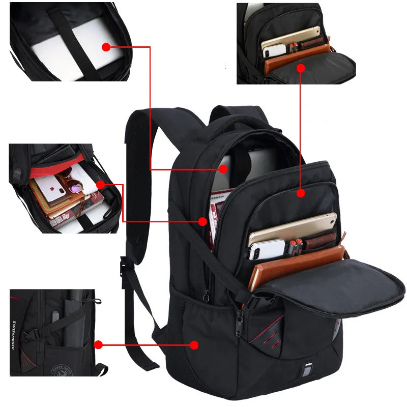 Men Multifunction USB Charging Fashion Business Casual Travel Anti-Theft Waterproof 17 Inch Laptop Backpack School Bag