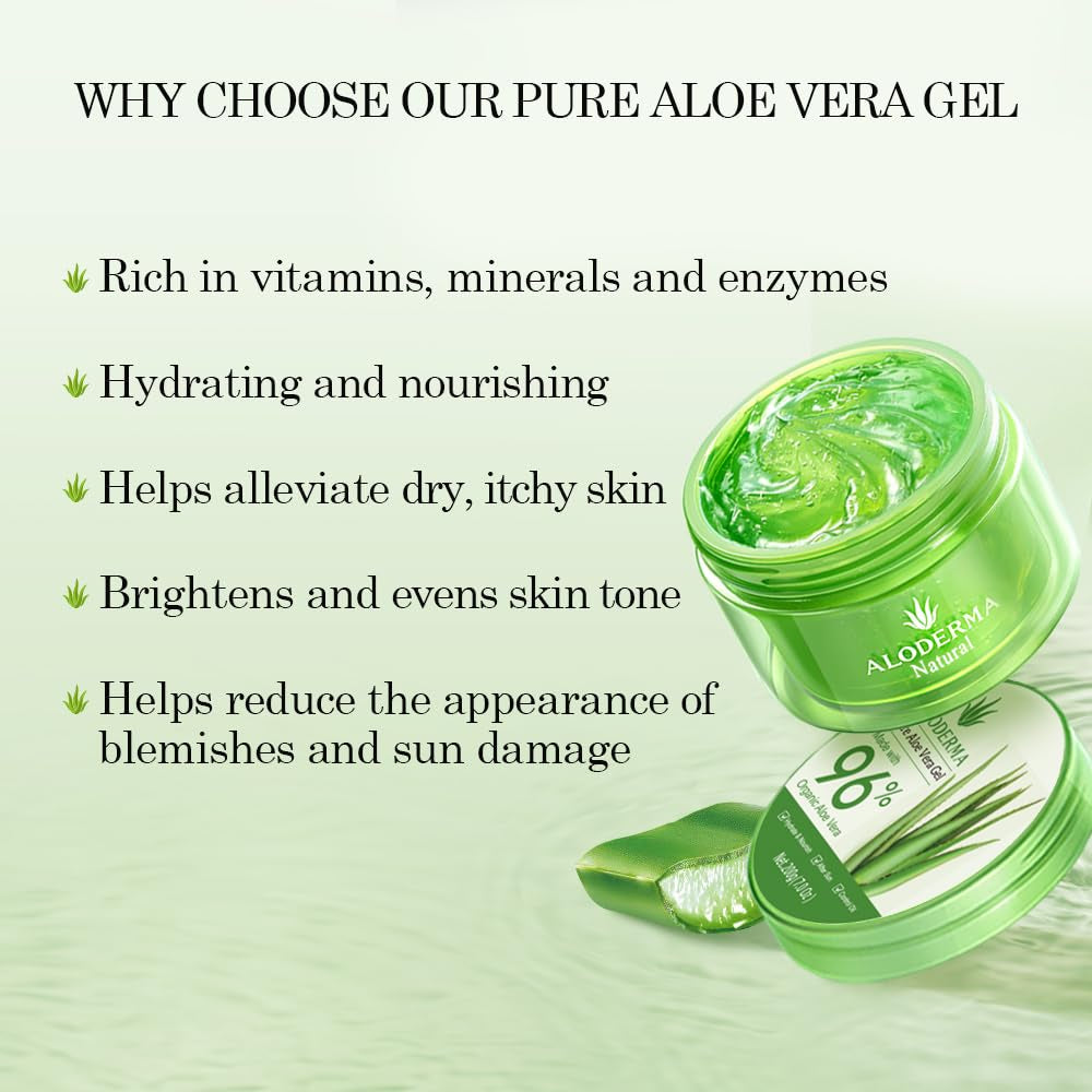 Basic Aloe Brightening Skin Care Set - 4 Pieces - Cleanser, Cream, 200G Aloe Vera Gel X 2Pcs