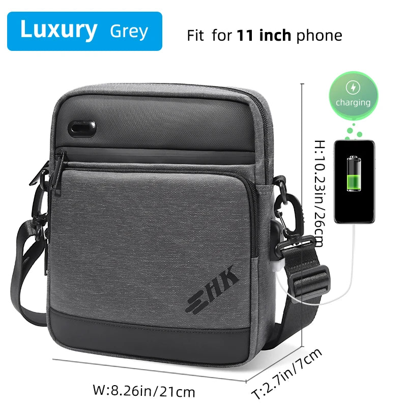 Men Handbag High Quality Shoulder Bag Waterproof USB Oxford Crossbody Bag Casual Anti-Theft Shoulder Sling Bag