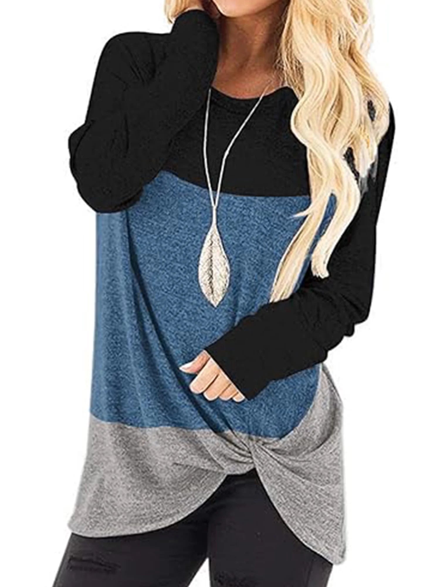 Women Long Sleeve Tops Casual Loose Knot Tunic Blouse Leisure Crewneck Twist Knot Tee Shirt Tops Size M