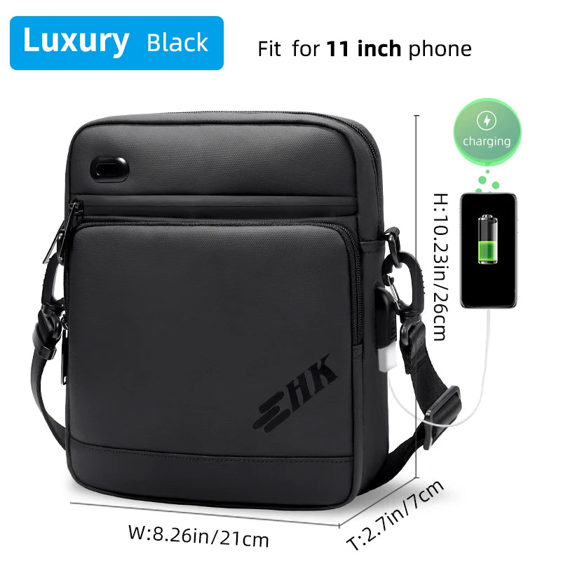 Men Handbag High Quality Shoulder Bag Waterproof USB Oxford Crossbody Bag Casual Anti-Theft Shoulder Sling Bag