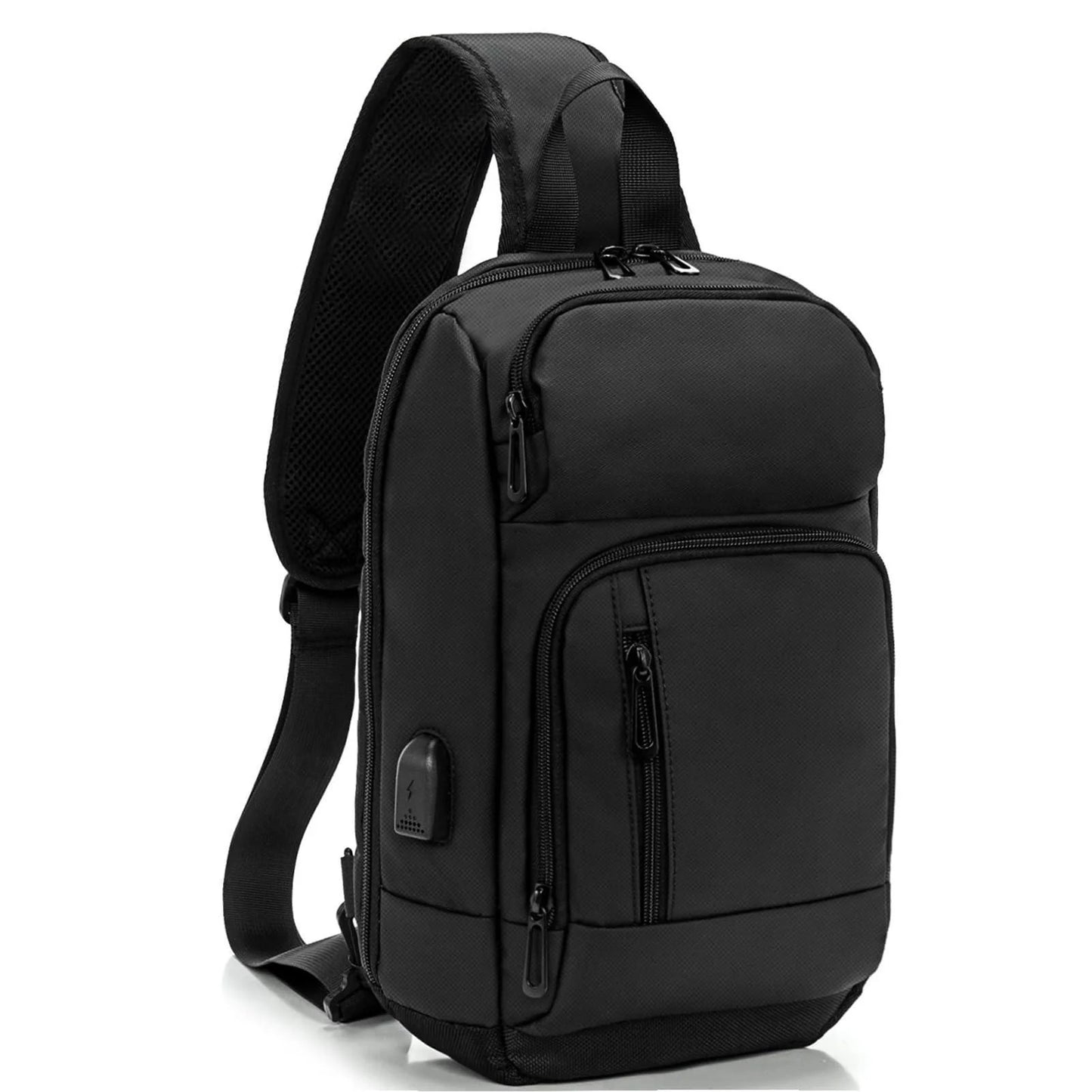 Sling Bag for Men Black Crossbody Bag with USB Charging Port Fits 10.2 Inch Ipad