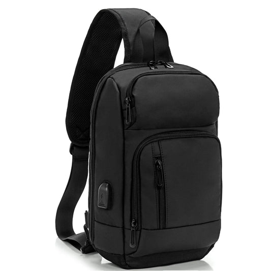 Sling Bag for Men Black Crossbody Bag with USB Charging Port Fits 10.2 Inch Ipad