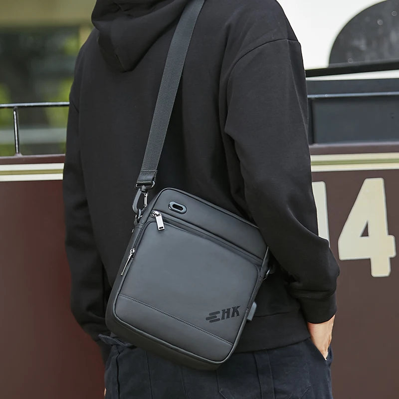 Men Handbag High Quality Shoulder Bag Waterproof USB Oxford Crossbody Bag Casual Anti-Theft Shoulder Sling Bag
