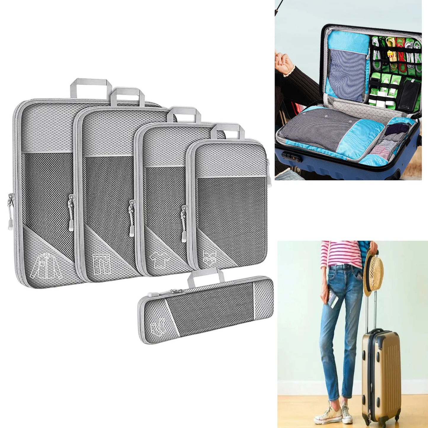 5 Set Compression Packing Cubes for Travel, Lightweight Vacation Travel Essentials,Durable, for Carry-On Luggage