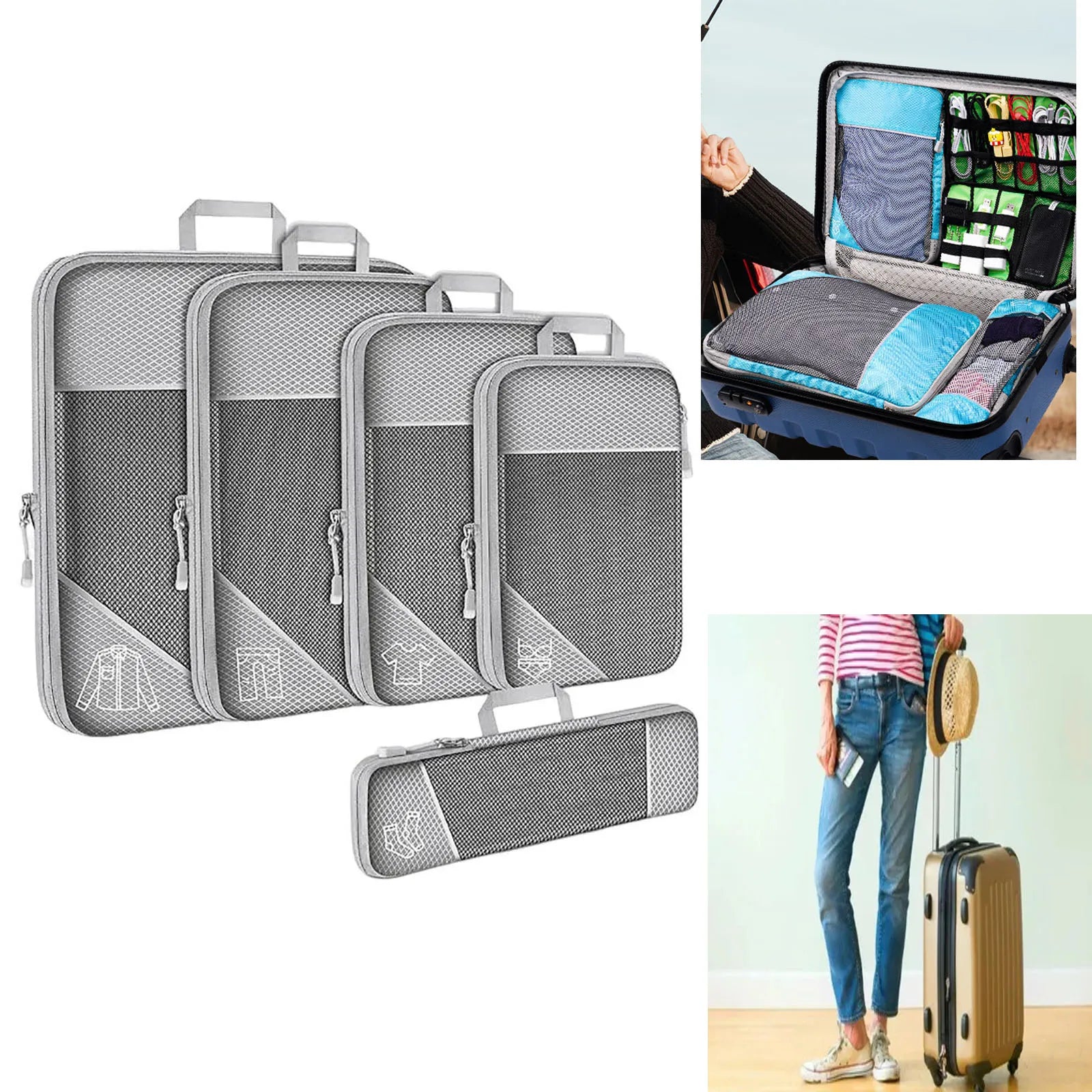 5 Set Compression Packing Cubes for Travel, Lightweight Vacation Travel Essentials,Durable, for Carry-On Luggage
