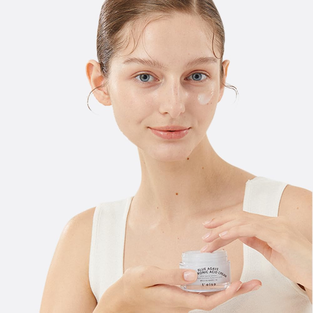 Blue Agave Hyaluronic Acid Cream 1.7 Oz, Hypoallergenic Extra Moisturizing Face Cream with Gel Capsules, Rich Facial Moisturizer, Deep Hydration with Clean Ingredients, Korean Skin Care