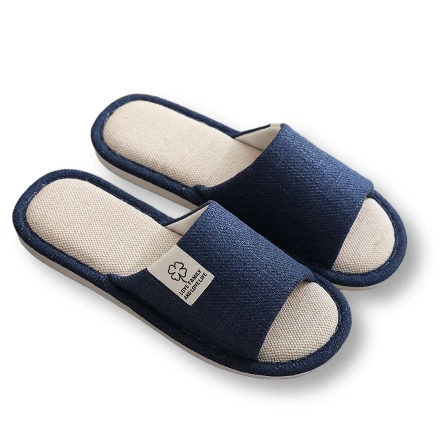 Linen Slippers, Striped Sandals for Women Men, Unisex Washable Open-Toe Home Slippers with Cute Print, Non-Slip Slippers