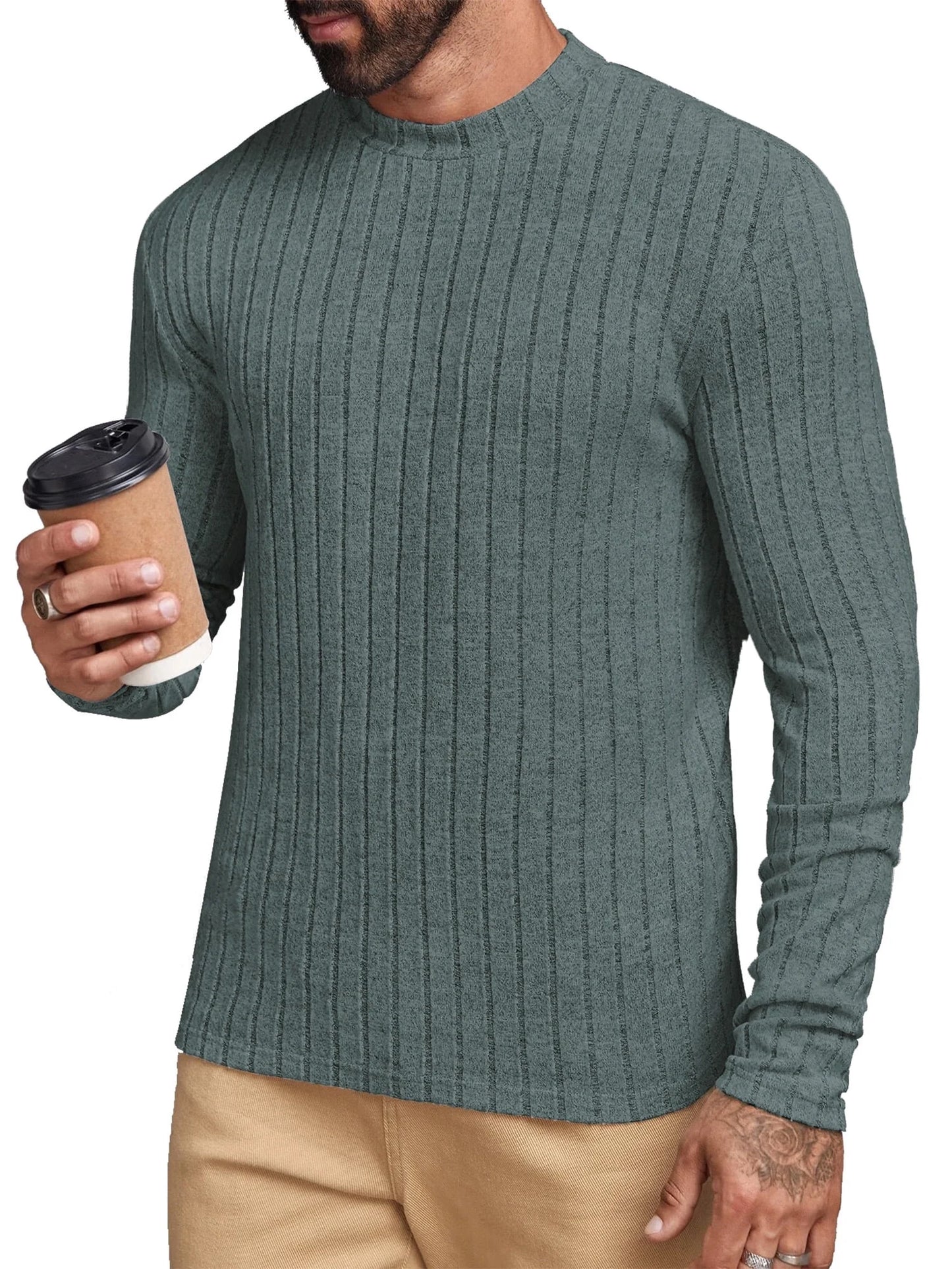 Long Sleeve Mens Shirts Casual Pullover Shirts for Men Lightweight Invisible Stripes Men Tshirts