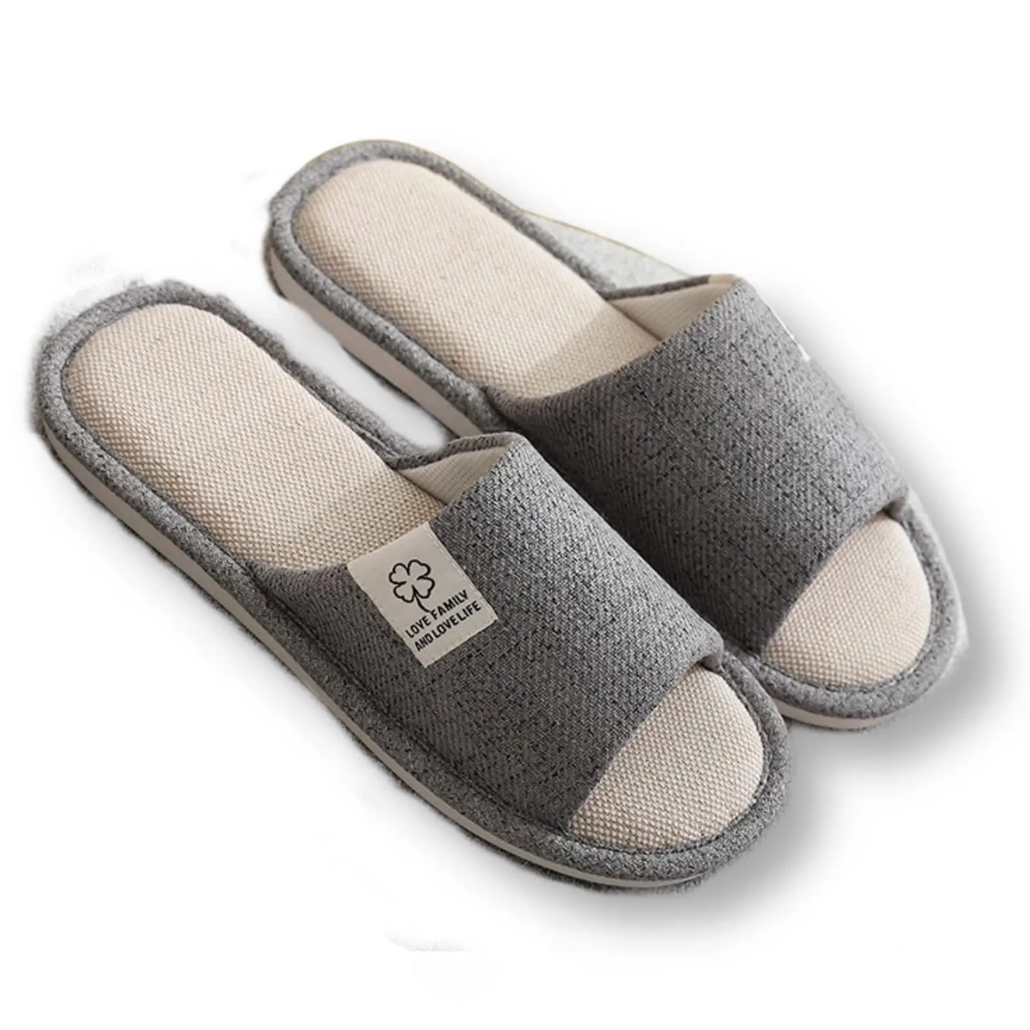 Linen Slippers, Striped Sandals for Women Men, Unisex Washable Open-Toe Home Slippers with Cute Print, Non-Slip Slippers