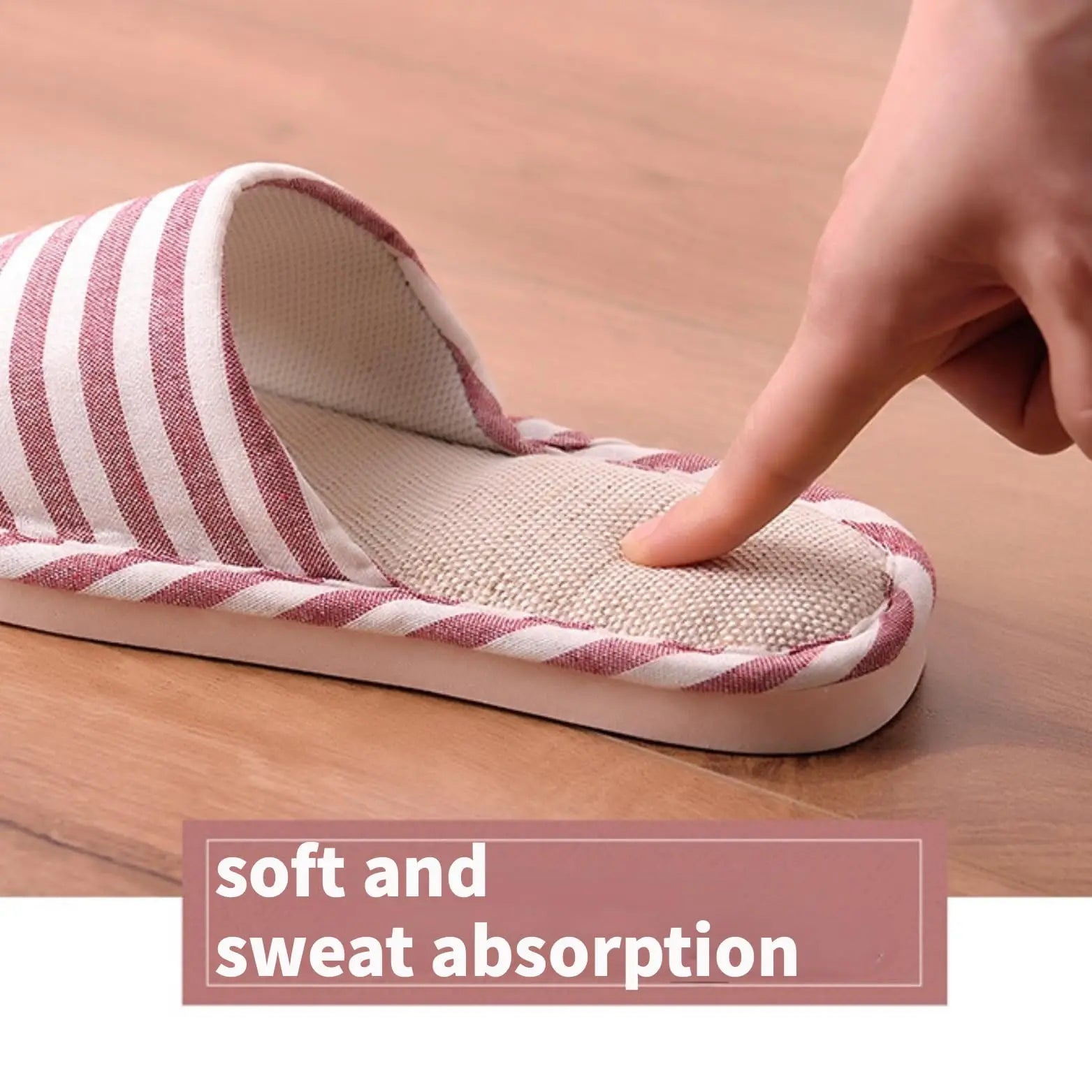 Linen Slippers, Striped Sandals for Women Men, Unisex Washable Open-Toe Home Slippers with Cute Print, Non-Slip Slippers