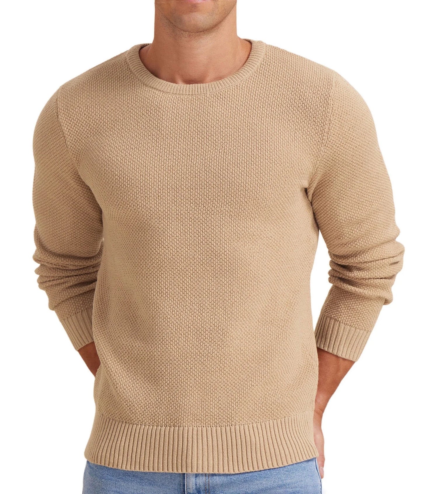 Mens Pullover Sweater Soft Lightweight Casual Classic Crewneck Knitwear Sweaters with Ribbing Edge Light Camel-Xxl