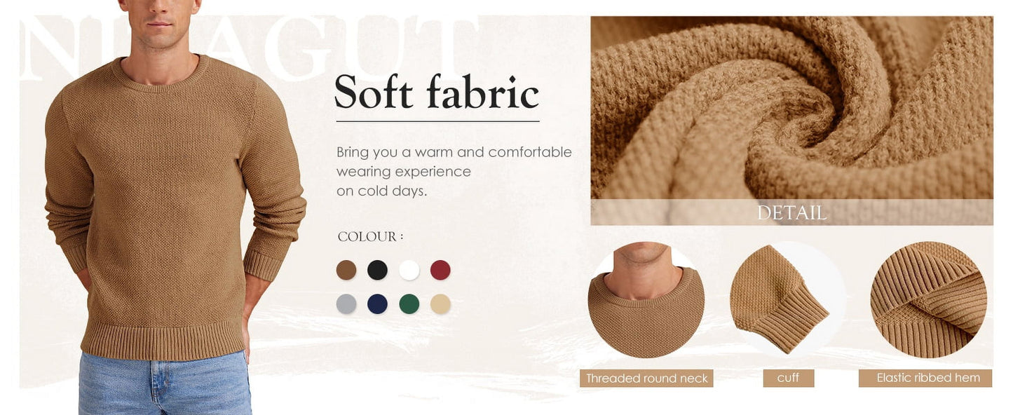 Mens Pullover Sweater Soft Lightweight Casual Classic Crewneck Knitwear Sweaters with Ribbing Edge Light Gray-Xxl