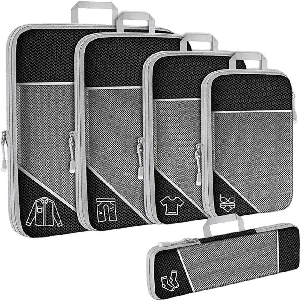 5 Set Compression Packing Cubes for Travel, Lightweight Vacation Travel Essentials,Durable, for Carry-On Luggage