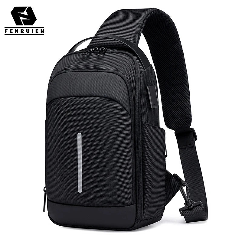 Men'S Bag Shoulder Bag Multifunction Anti-Theft Waterproof Male Crossbody Bag Casual Short Trip Chest Pack USB Charging