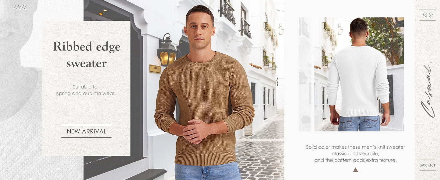 Mens Pullover Sweater Soft Lightweight Casual Classic Crewneck Knitwear Sweaters with Ribbing Edge Light Gray-Xxl