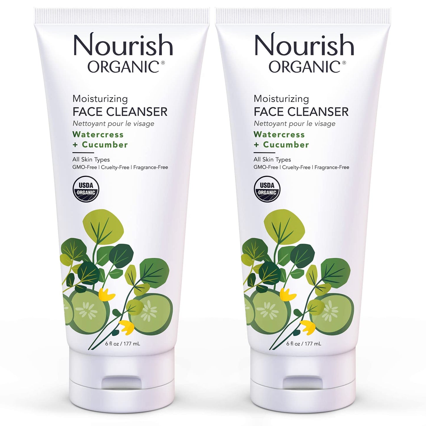 Moisturizing Face Cleanser for All Skin Types, Watercress + Cucumber Face Wash, Fragrance-Free, 6 Oz (Pack of 2)
