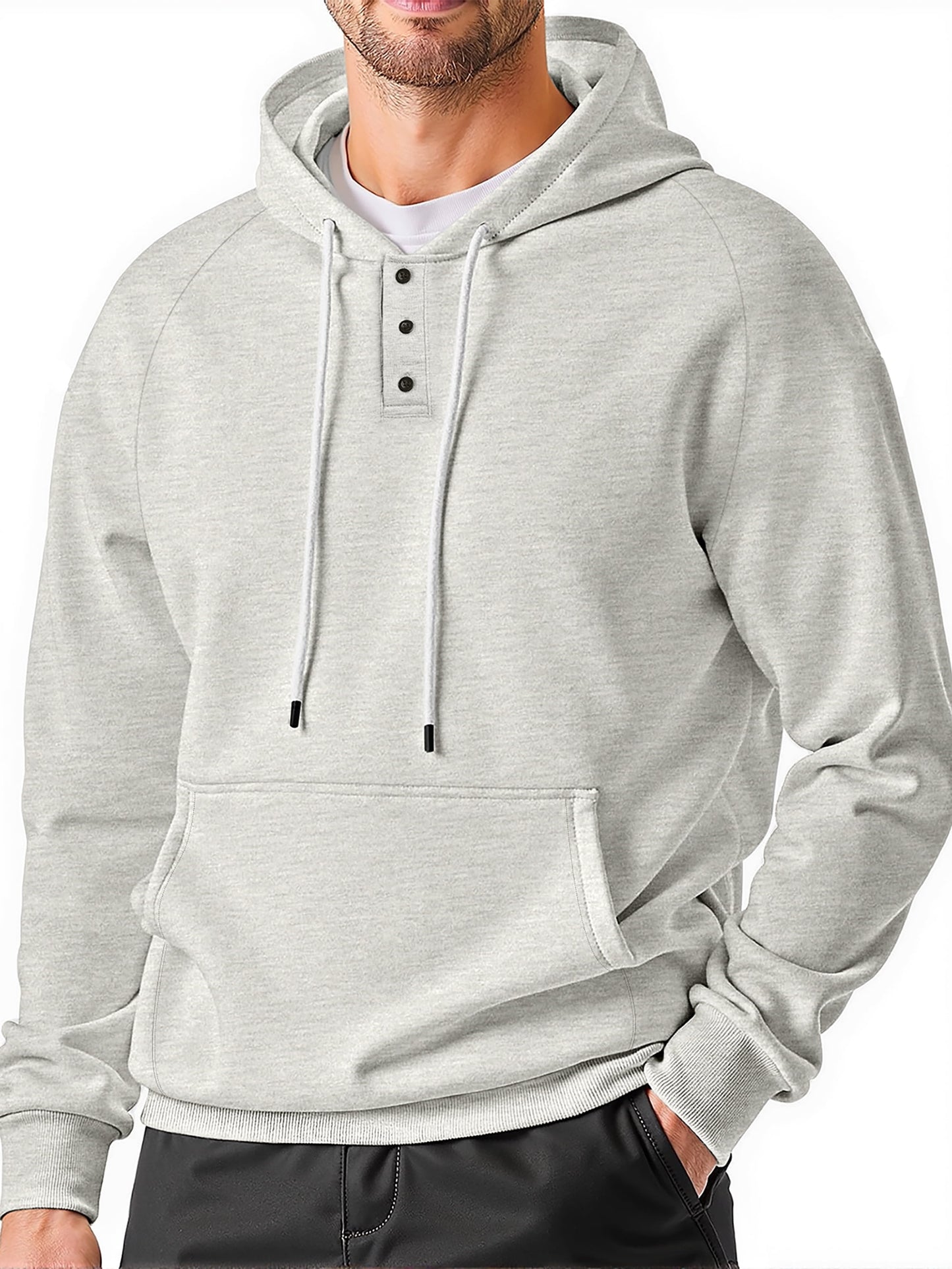 Henley Men Hoodies Sweatshirts Lightweight Sweatshirts for Men Drawstring Men Hoodies with Kangaroo Pocket