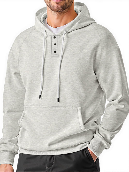 Henley Men Hoodies Sweatshirts Lightweight Sweatshirts for Men Drawstring Men Hoodies with Kangaroo Pocket