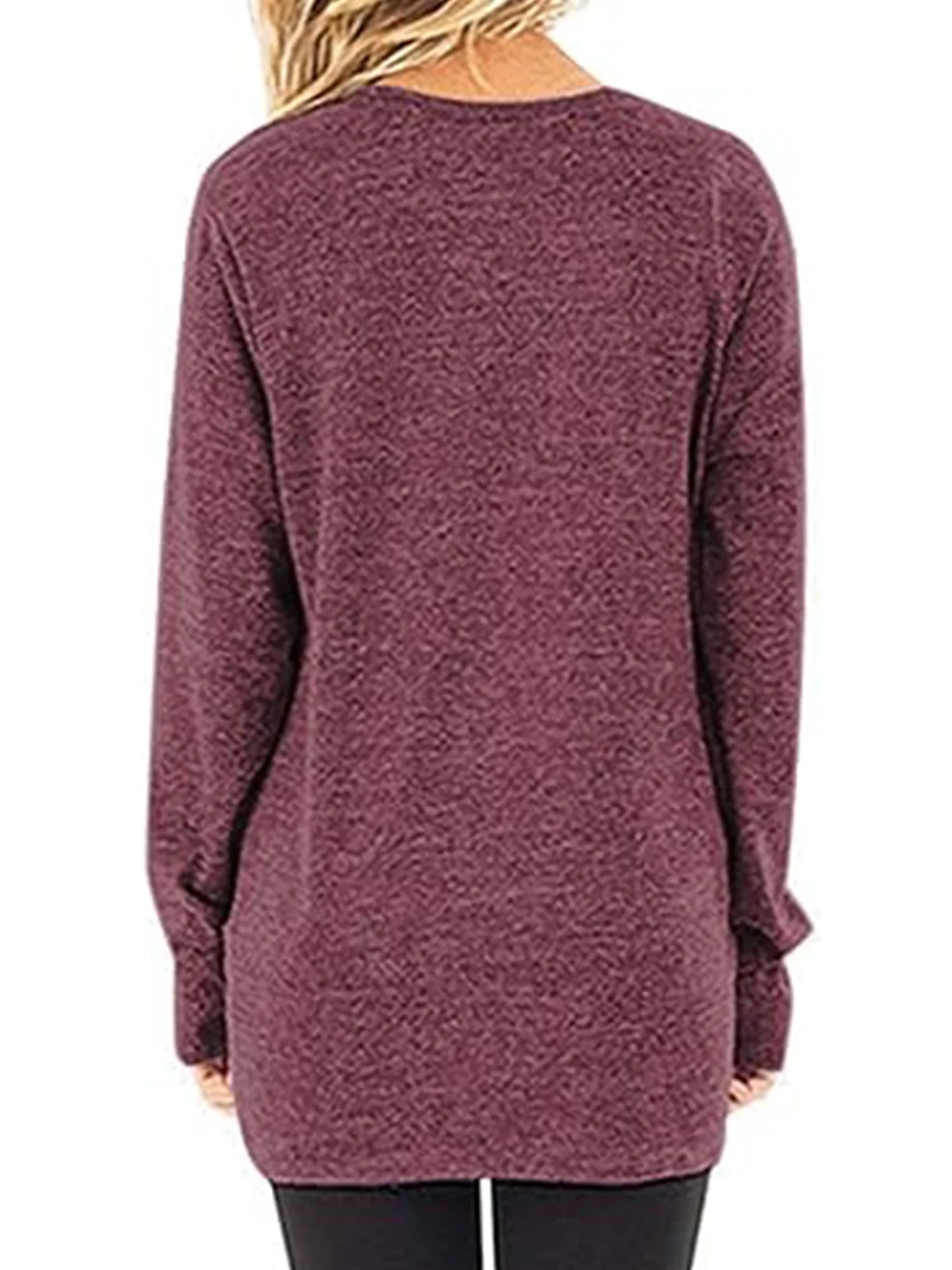 Fall Tops for Women Fashion Loose Casual Tops Long Sleeve round Neck Front Knot Tunic Shirts Wine Red Tee Blouses Clothing Size XL
