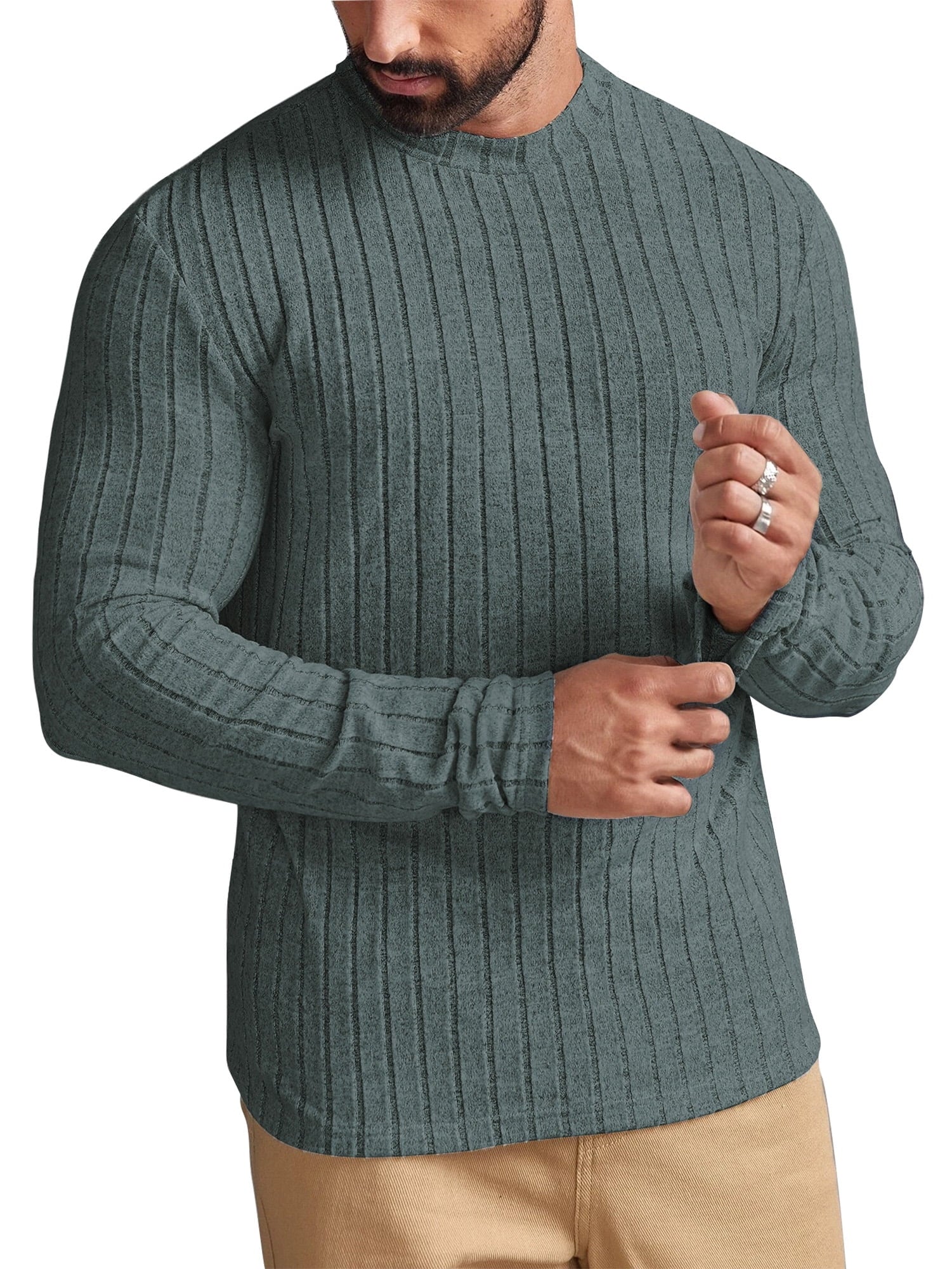 Long Sleeve Mens Shirts Casual Pullover Shirts for Men Lightweight Invisible Stripes Men Tshirts