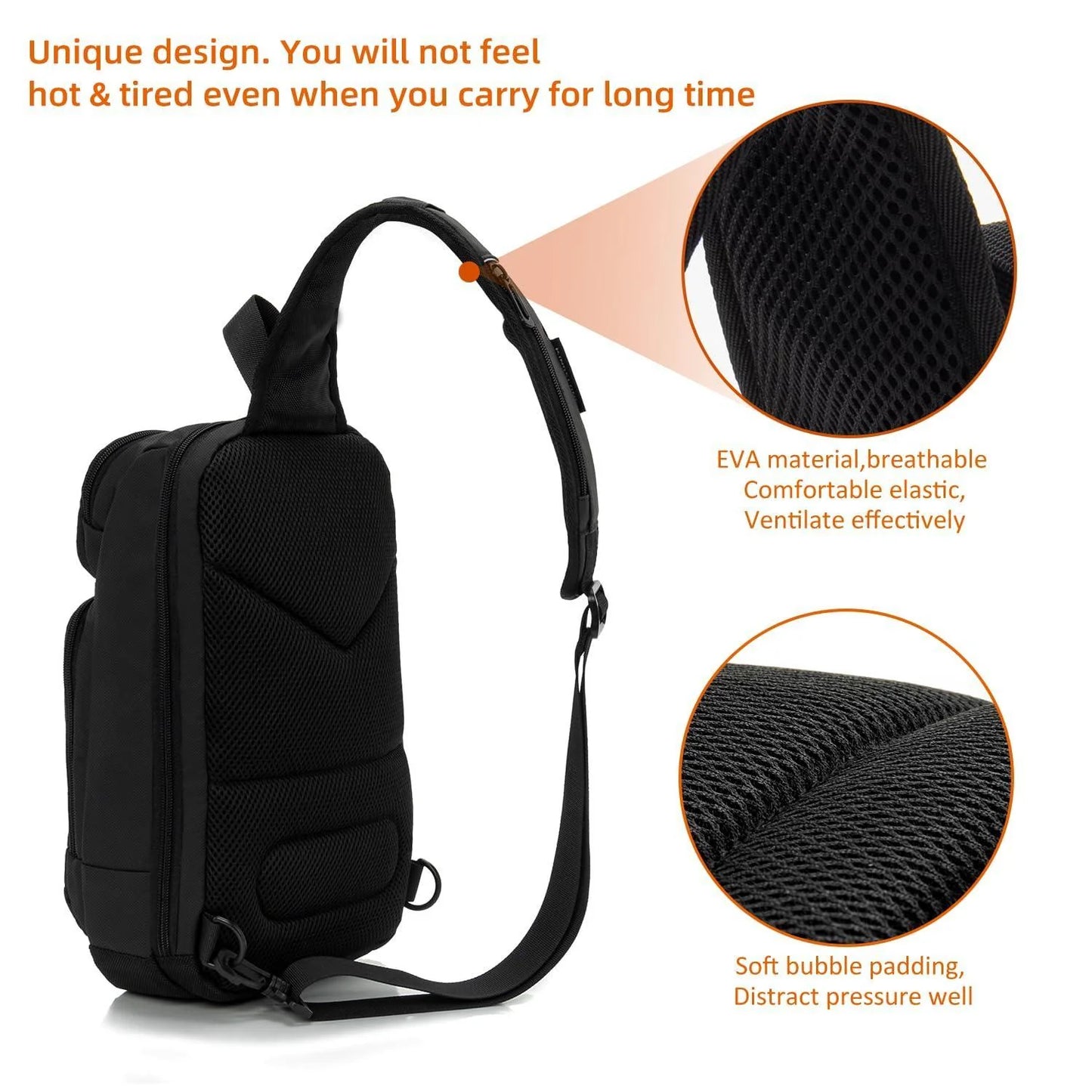Sling Bag for Men Black Crossbody Bag with USB Charging Port Fits 10.2 Inch Ipad