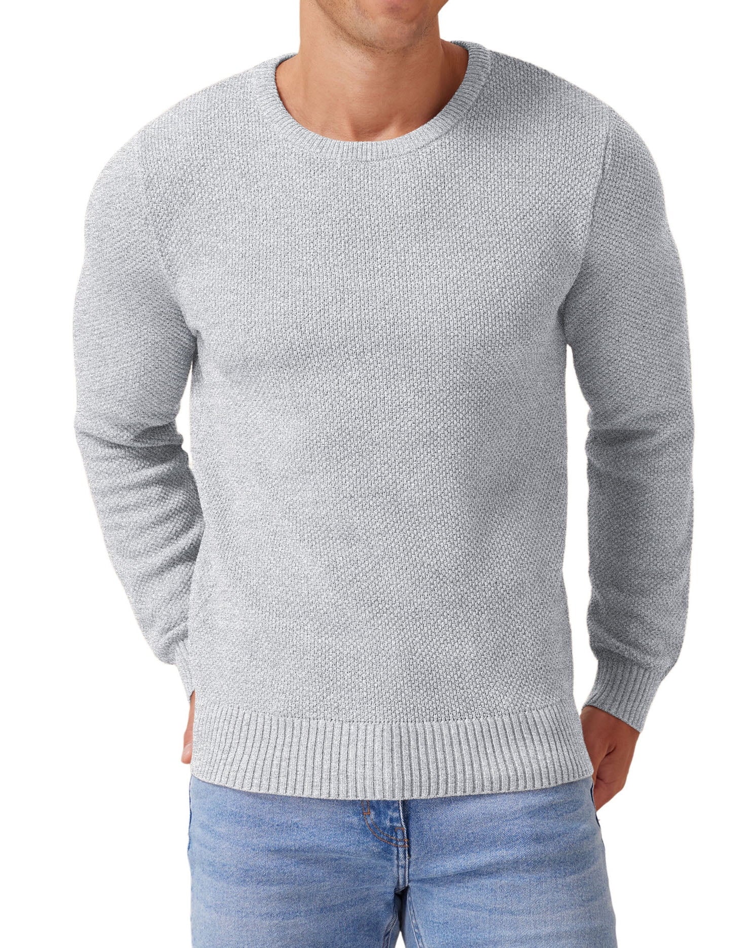 Mens Pullover Sweater Soft Lightweight Casual Classic Crewneck Knitwear Sweaters with Ribbing Edge Light Gray-Xxl