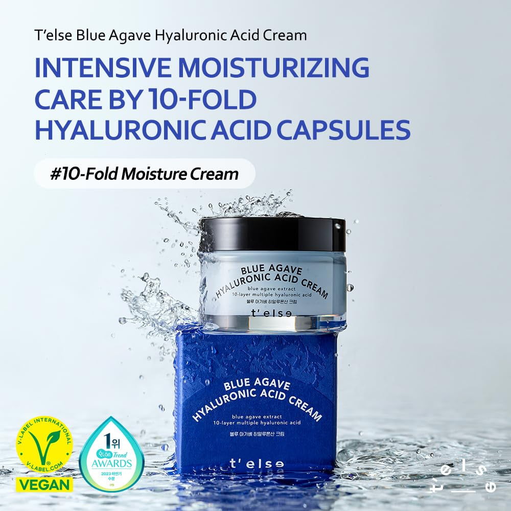 Blue Agave Hyaluronic Acid Cream 1.7 Oz, Hypoallergenic Extra Moisturizing Face Cream with Gel Capsules, Rich Facial Moisturizer, Deep Hydration with Clean Ingredients, Korean Skin Care