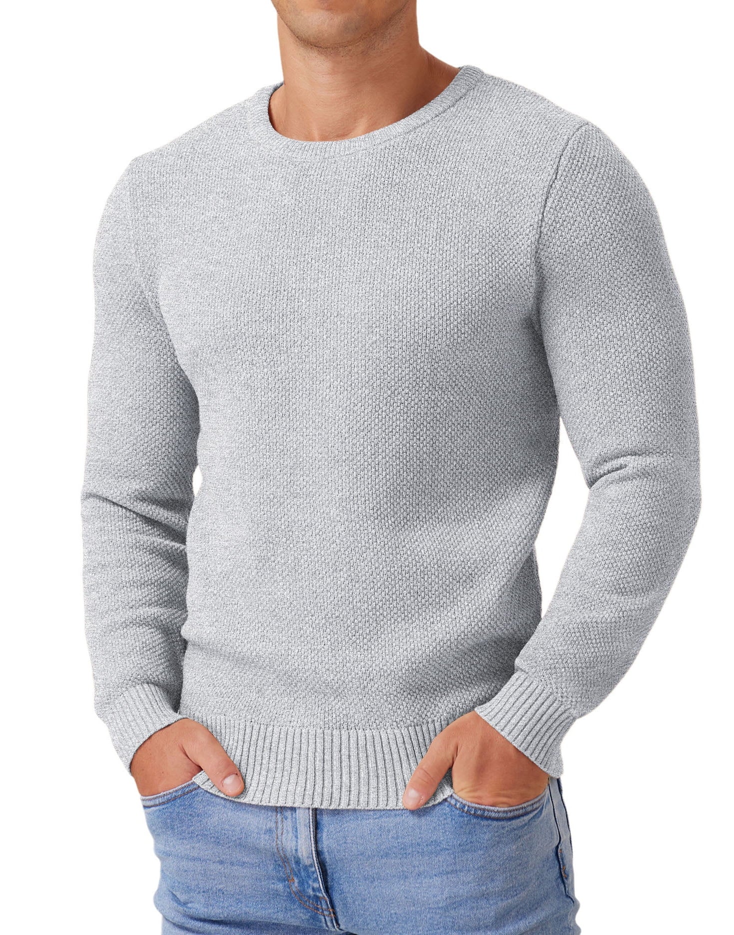Mens Pullover Sweater Soft Lightweight Casual Classic Crewneck Knitwear Sweaters with Ribbing Edge Light Gray-Xxl